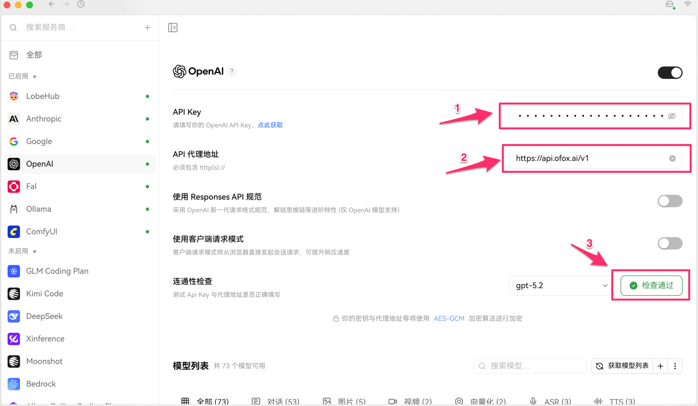 填写配置并检查连接