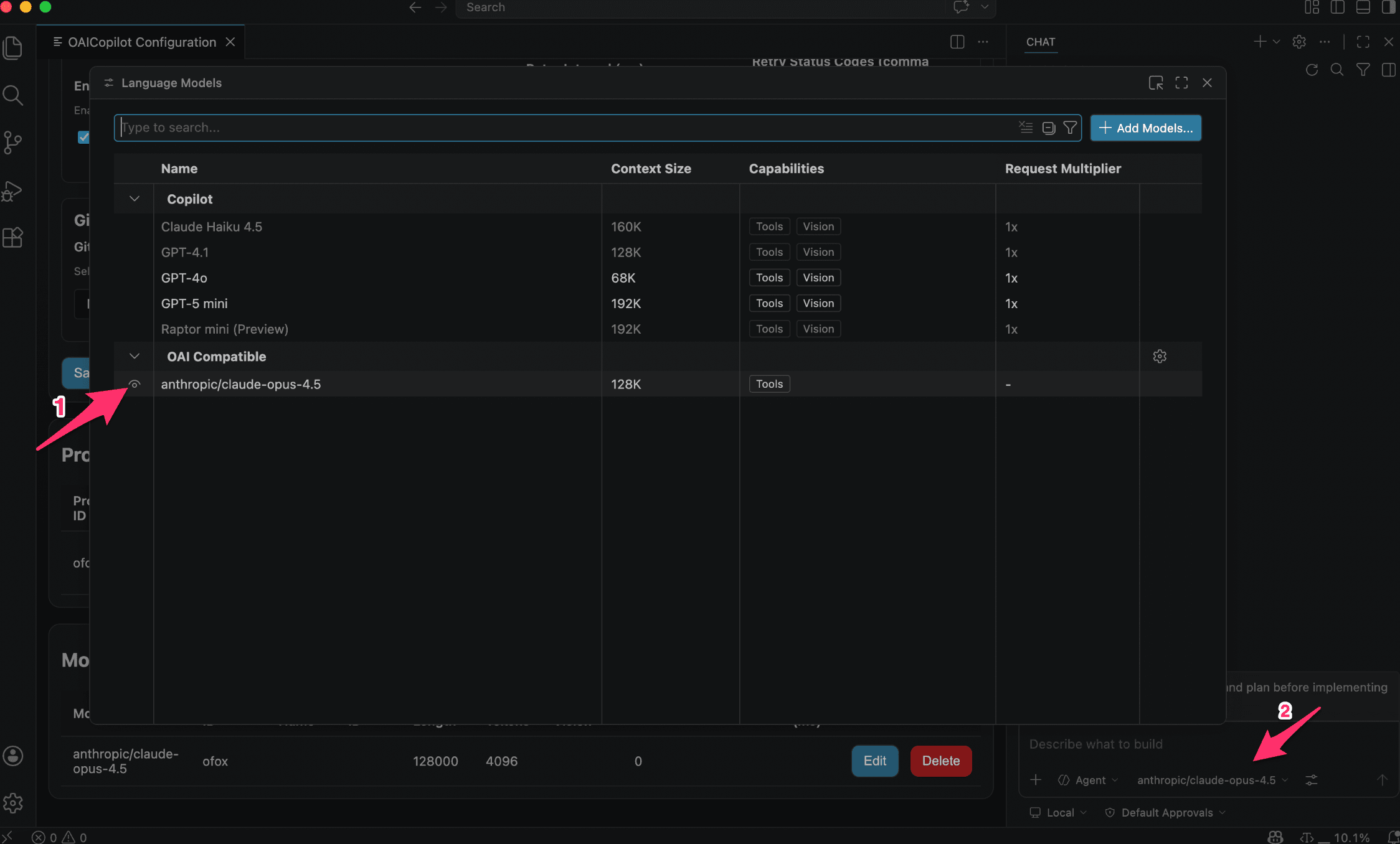 确认模型出现在 OAI Compatible 分组下