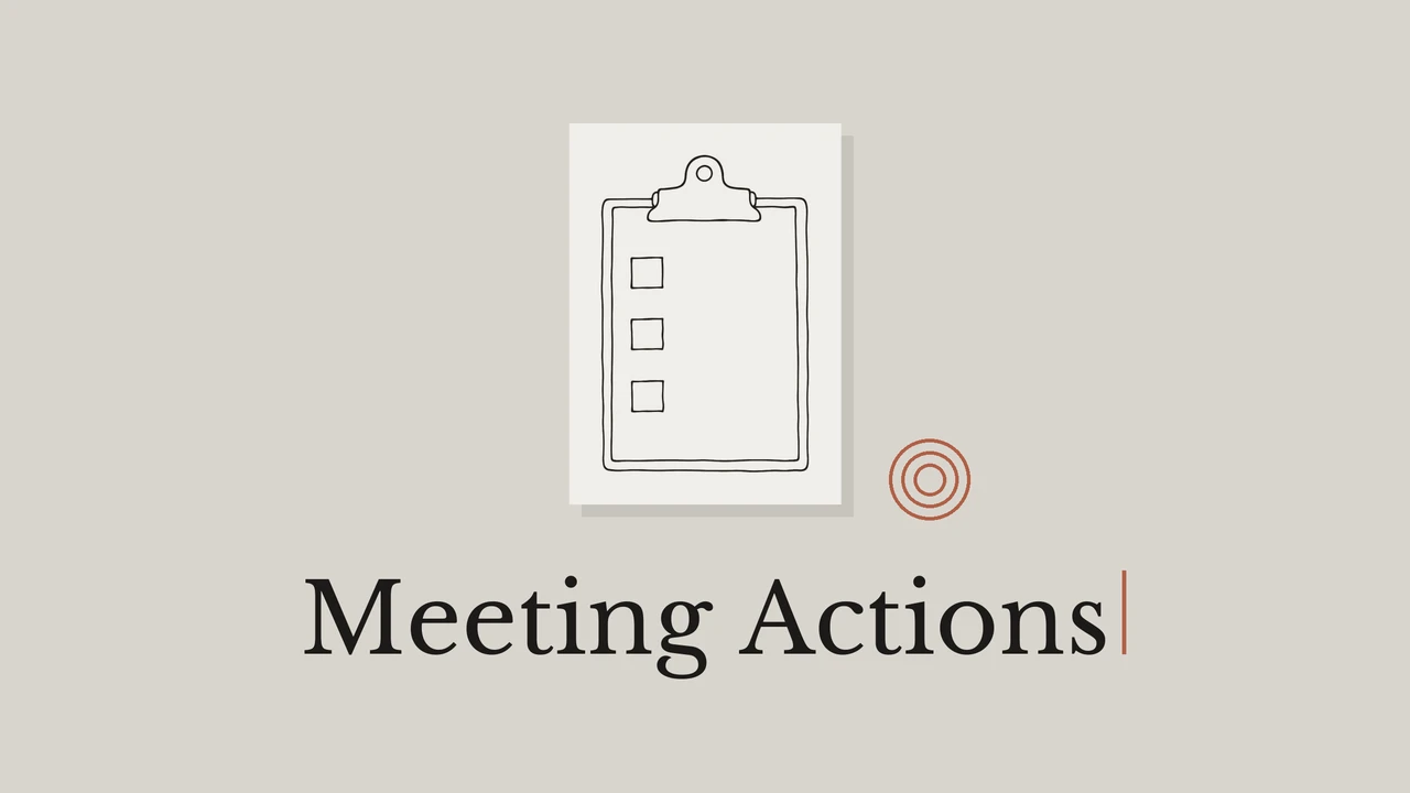 Ink illustration of a clipboard for reviewing meeting action items.