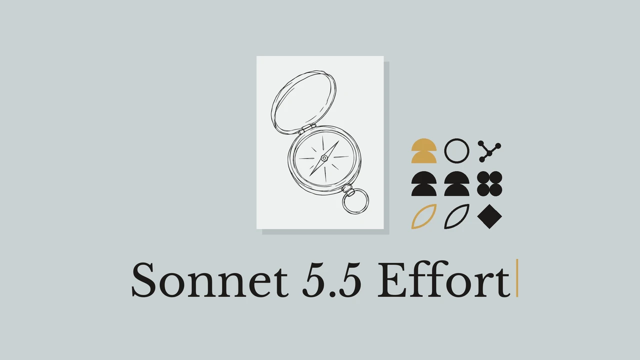Линейная иллюстрация компаса с заголовком Sonnet 5.5 Effort.