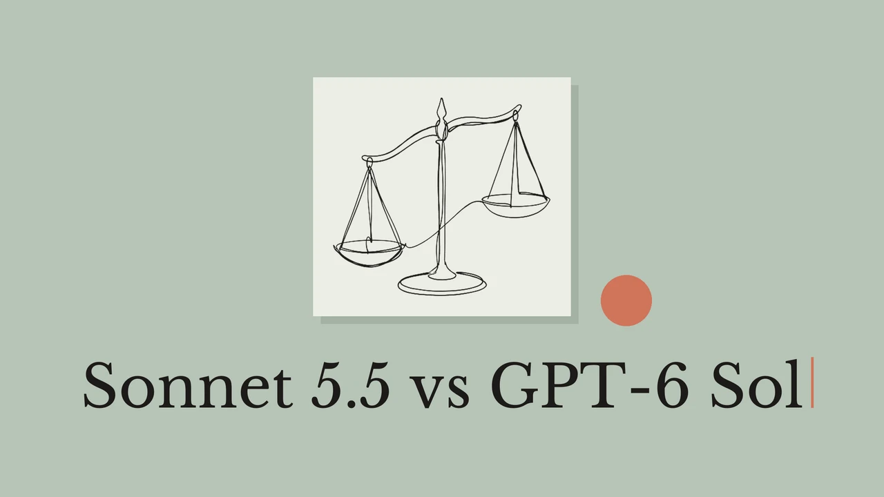 Линейная иллюстрация весов с заголовком Sonnet 5.5 vs GPT-6 Sol.