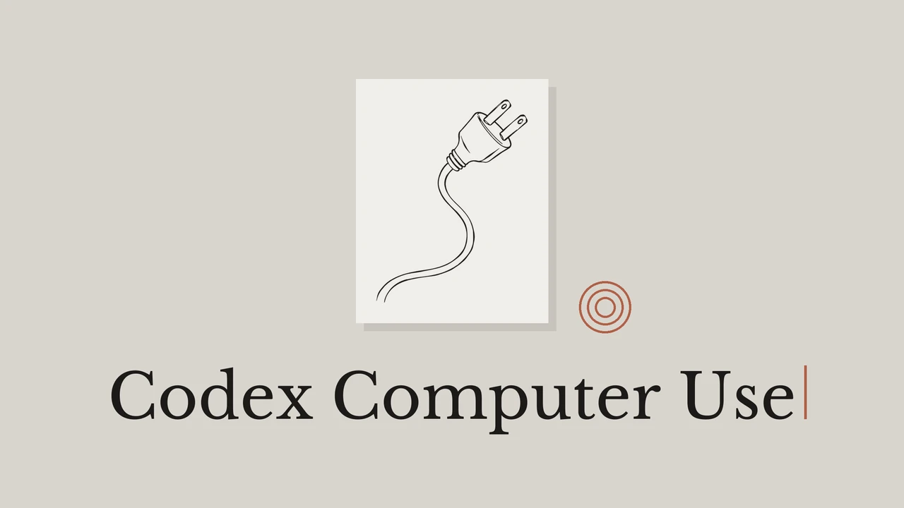 浅色卡纸上的黑色插头线稿，配几何点缀与 Codex Computer Use 标题，表示排查连接问题。
