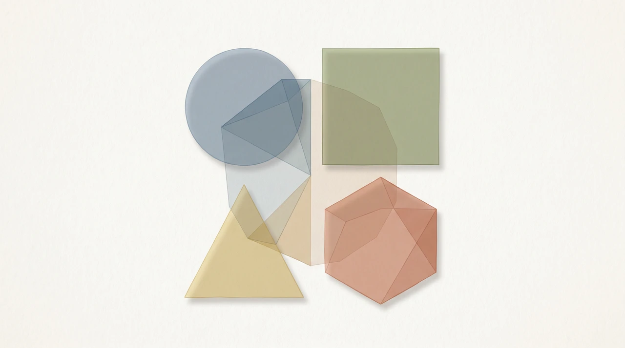 Four overlapping geometric shapes on a neutral background, representing four AI coding agents on a comparison grid