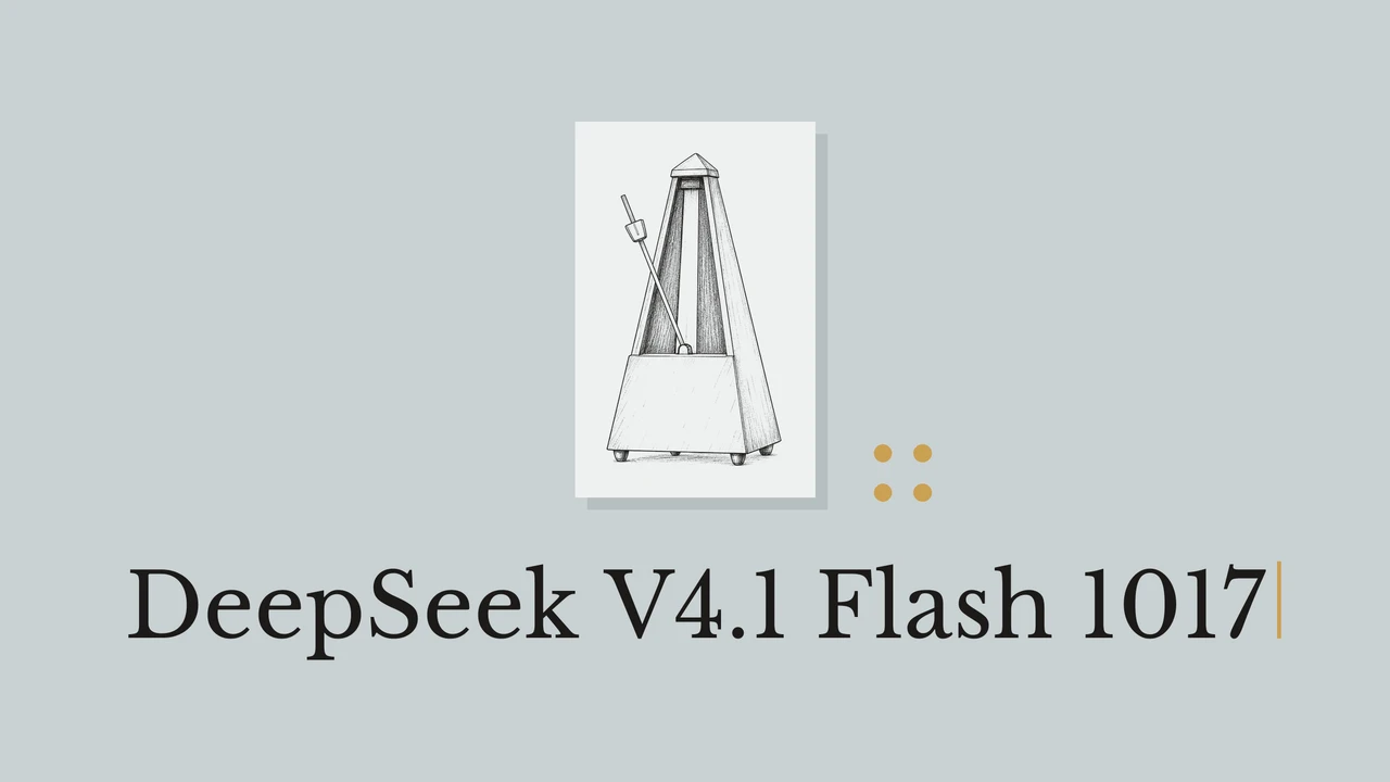 蓝灰色背景和浅色卡纸上的黑色节拍器线稿，配有 DeepSeek V4.1 Flash 1017 标题。