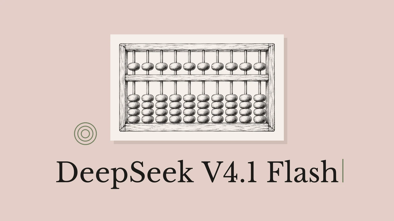 Black ink abacus on pale paper with geometric accents and the title DeepSeek V4.1 Flash.