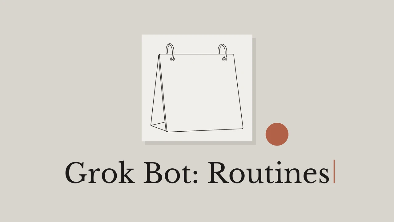 탁상 달력의 검은 선화와 Grok Bot: Routines 표지 제목.