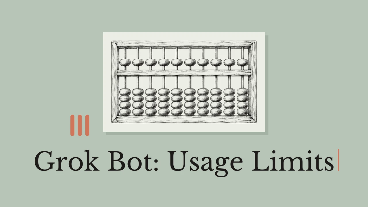 Black ink illustration of an abacus with the title Grok Bot: Usage Limits.