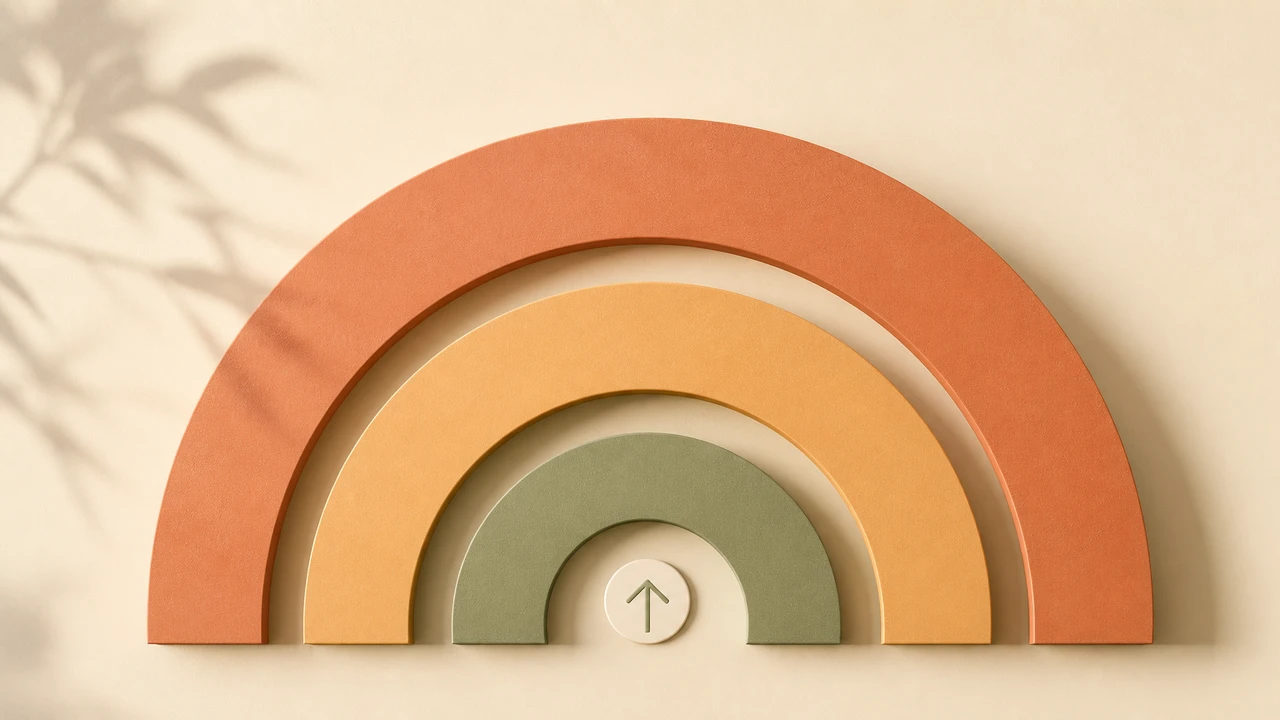 Three nested arcs in warm terracotta, amber and sage representing the three-layer memory architecture of a self-improving AI agent