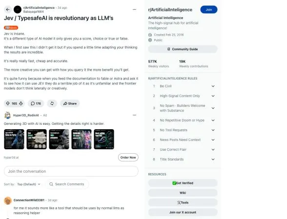 Reddit 用户分享 Jev 使用体验的英文原帖,保留作者、社区与截图时赞数。