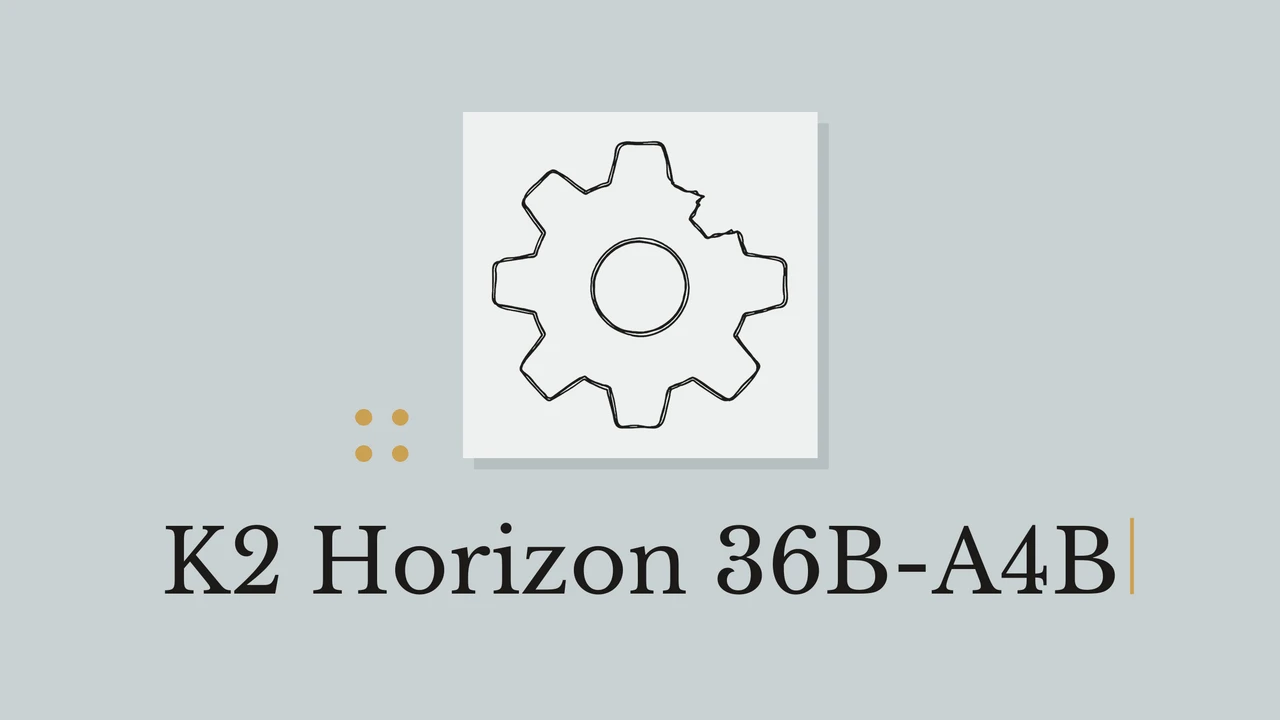 Blue gray cover with a light paper panel, a line drawing of a gear, geometric accents and the title K2 Horizon 36B-A4B.