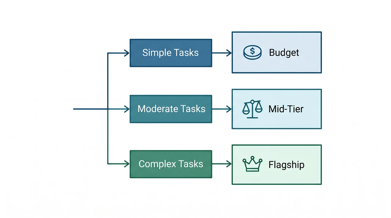 Decision matrix flowchart showing optimal LLM model selection paths for different use cases