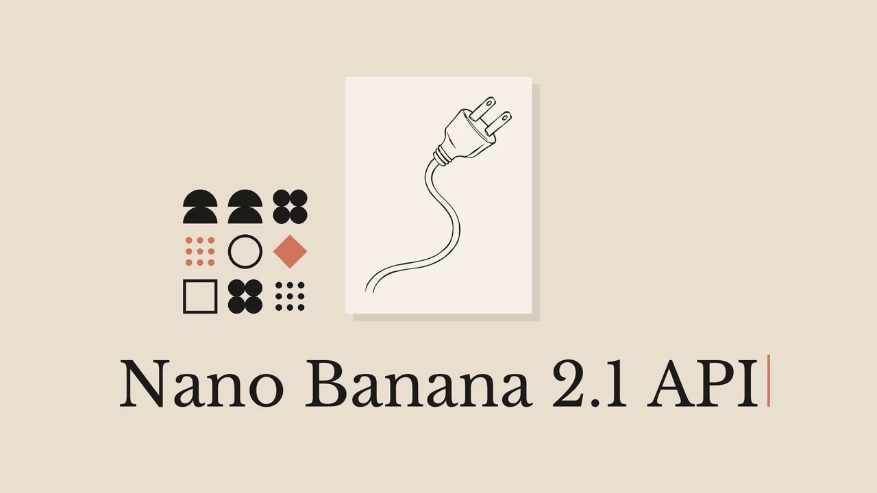 浅色卡纸上的插头黑色线稿、几何点缀和 Nano Banana 2.1 标题。
