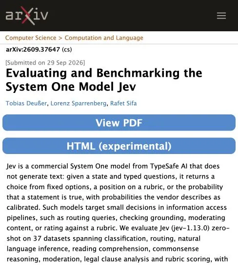 Jevのベンチマーク論文の題名、著者、投稿日が確認できるarXivのページ。