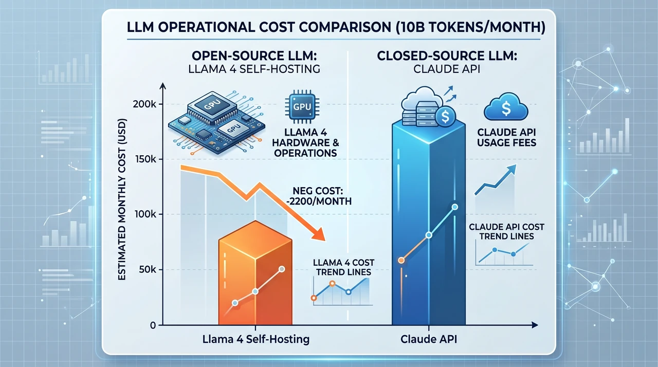Llama 4 开源模型与闭源模型成本对比数据可视化图表