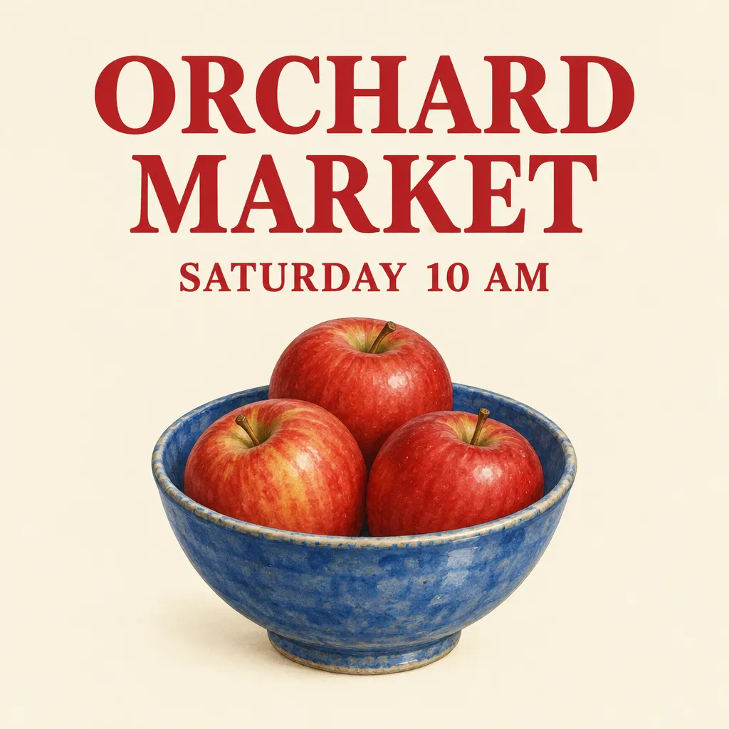 GPT Image 2.5 Flare original poster with a red two-line headline and detailed apples in a blue ceramic bowl
