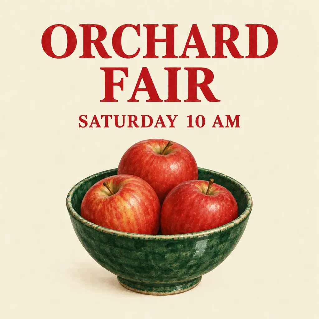 GPT Image 2.5 Flare final poster with a green ceramic bowl and more mottled apple texture