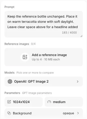 Ofox image creation setup for preparing an optional reference still.