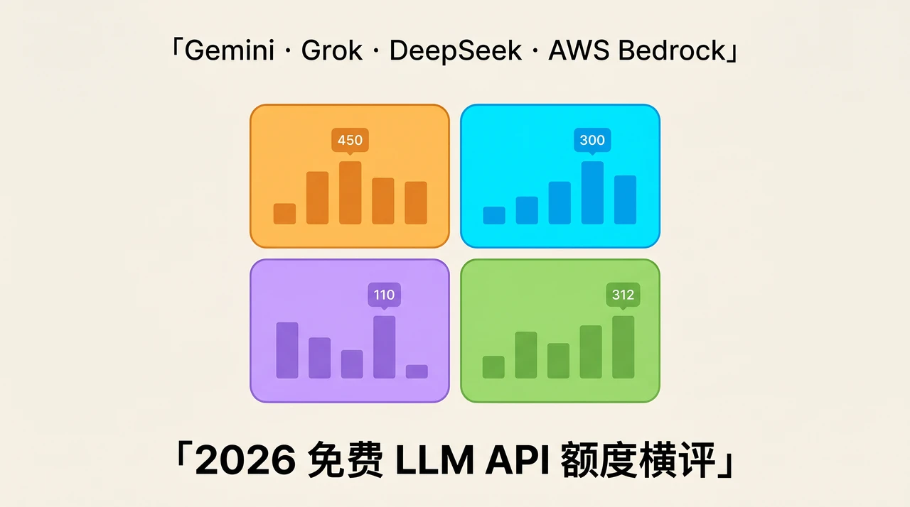 四象限矩阵图对比 Gemini、xAI、DeepSeek、AWS Bedrock 的免费额度