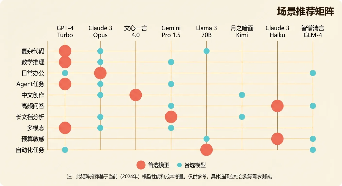 8大AI模型场景推荐矩阵：不同使用场景的首选和备选模型一览