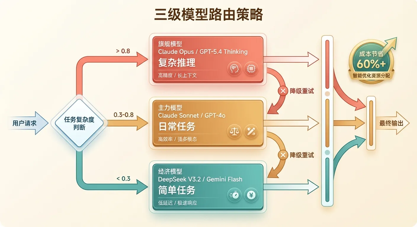 三级模型路由策略：按任务复杂度自动选择旗舰、主力或经济模型