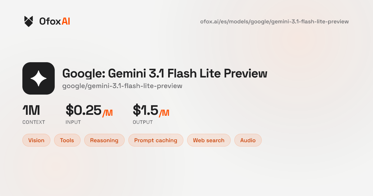 Google: Gemini 3.1 Flash Lite Preview API - Precios e Inicio Rápido ...