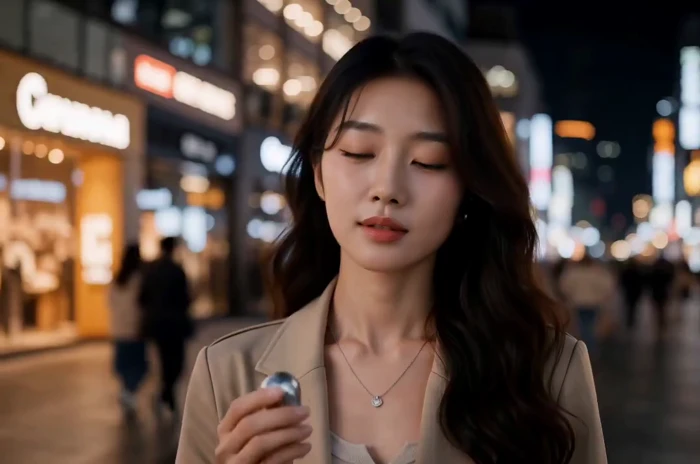 Silver Earbuds in the City at Night