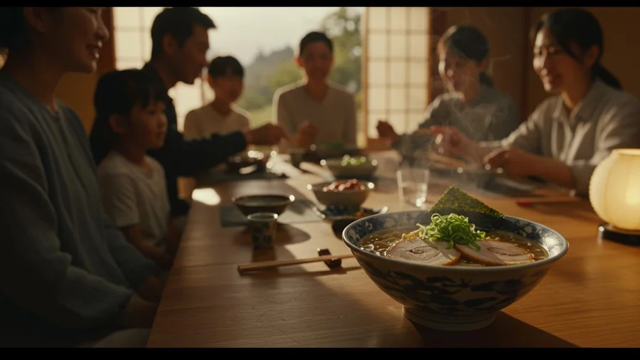Ramen Dinner — Rack Focus to Family · First frame · picture1 ramen family dinner keyframe