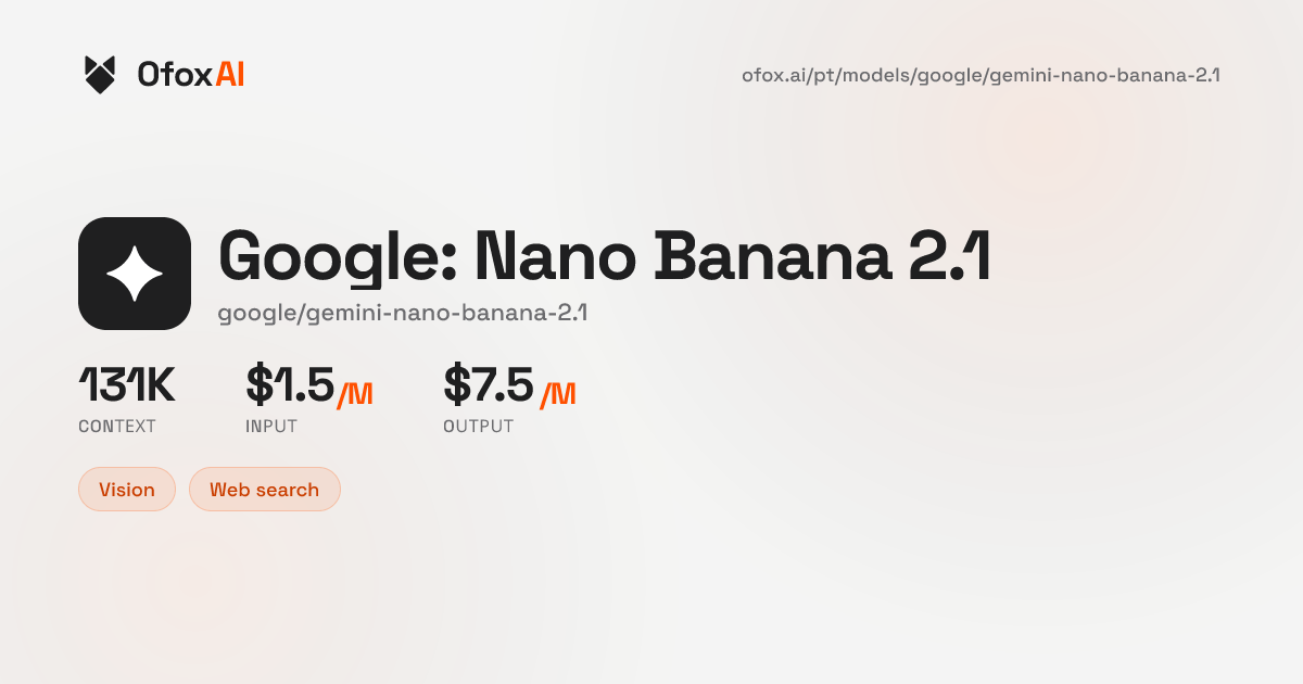 Nano Banana 2.1 API - Preços, contexto e provedores | OfoxAI