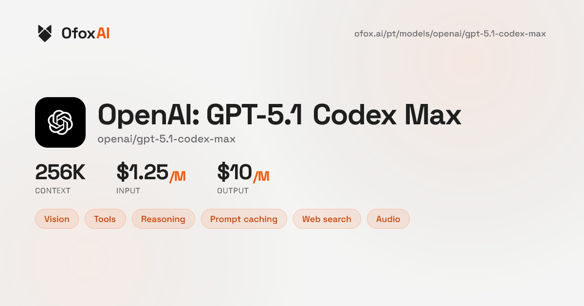 OpenAI: GPT-5.1 Codex Max API - Preços e Início Rápido | Ofox.ai | OfoxAI