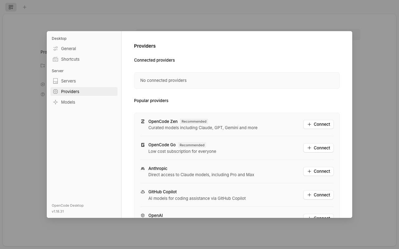 Settings → Providers