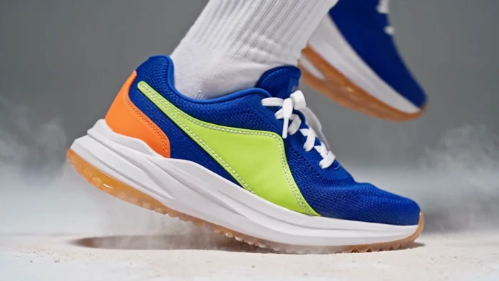 Running shoe, dust on landing