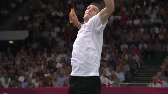 Olympic badminton smash, slow motion