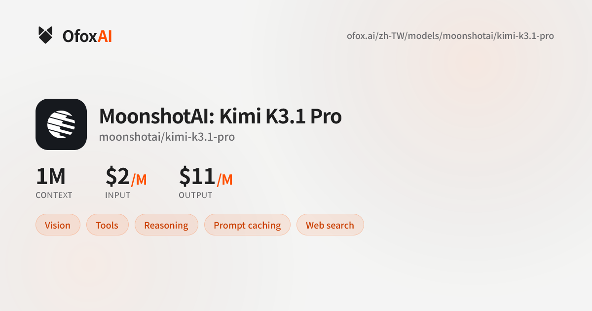 Kimi K3.1 Pro API - 價格、上下文與接入 | OfoxAI