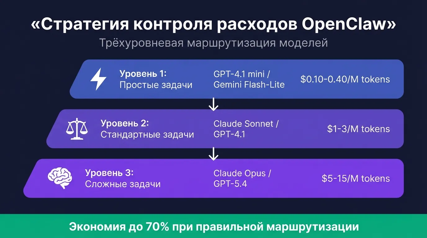 Стратегия контроля расходов OpenClaw — трёхуровневая маршрутизация задач по моделям